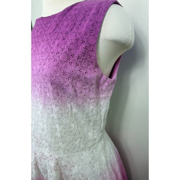 Diane Von Furstenberg Pink Purple‎ Ombre Eyelet Skater Dress Size 8 Coquette - Picture 3 of 13
